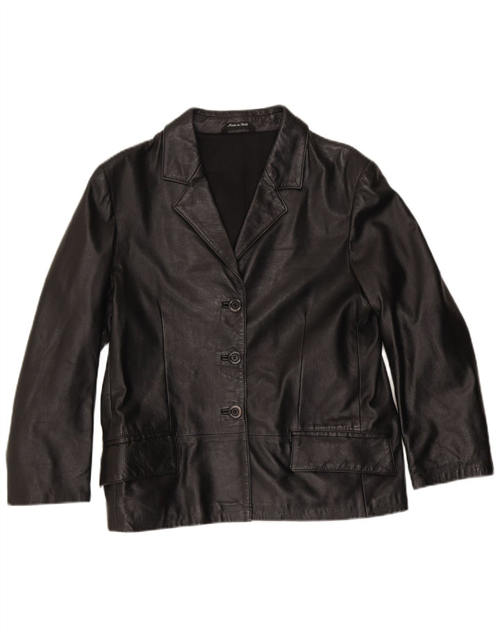 Vintage Damen 3 Knopf Leder Blazer Jacke IT 48 XL Schwarzes Leder