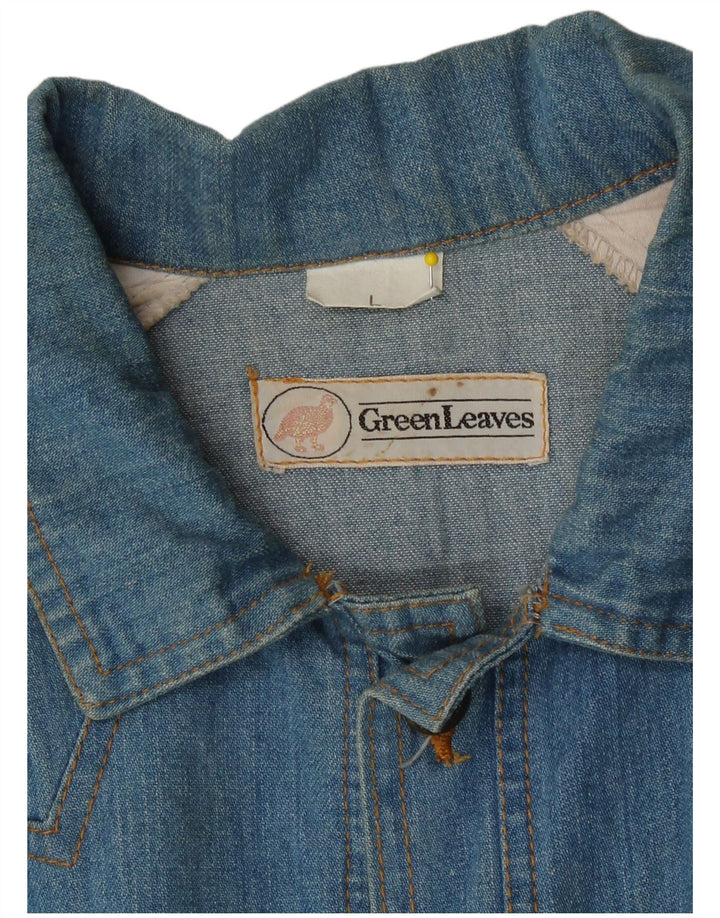 Green Leaves Herren Jeansjacke UK 40 Große blaue Baumwolle