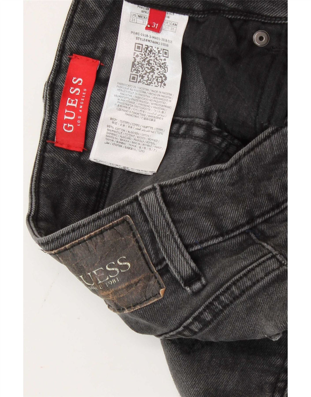 Guess Herren Graphic Slim Jeans W31 L30 Graue Baumwolle
