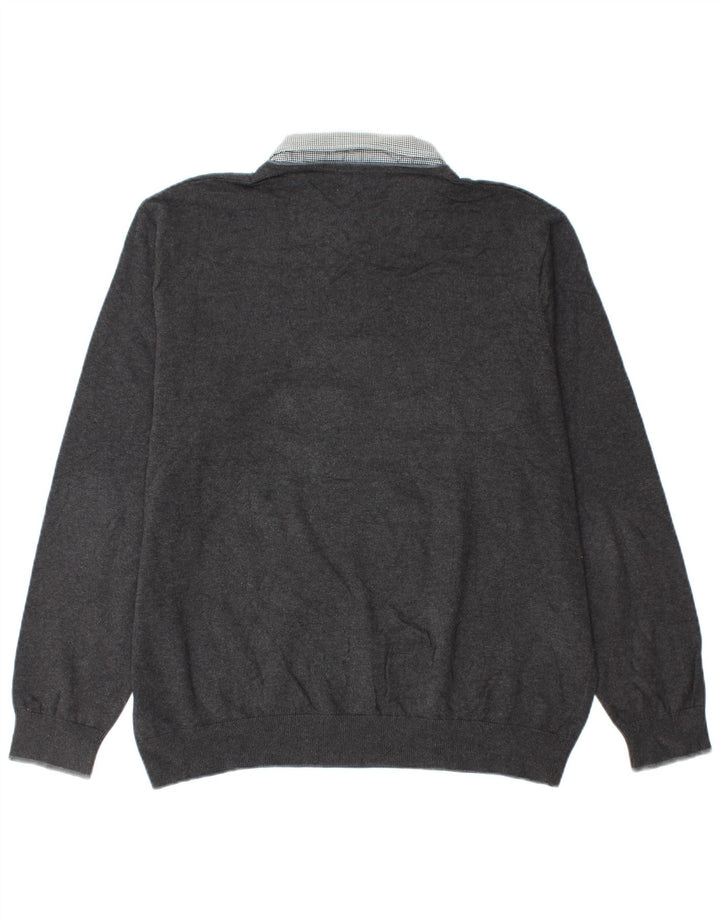 Marks & Spencer Herren-Pullover mit V-Ausschnitt, XL, graue Baumwolle
