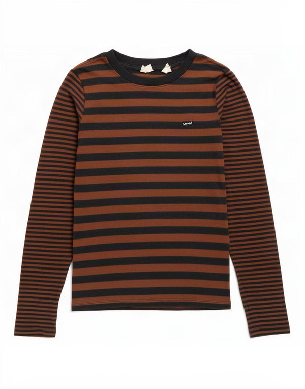 Levi's Damen Top Langarm UK 14 Mittelbraun gestreift Baumwolle