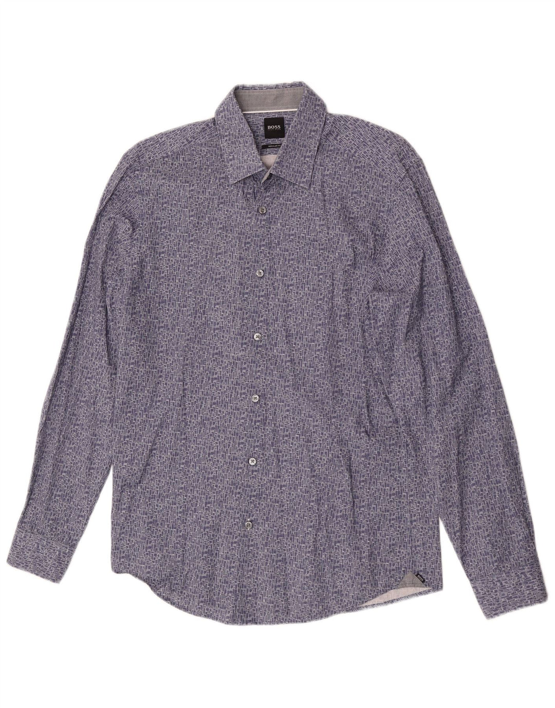 Hugo Boss Herren-Hemd mit normaler Passform, mittelblaue geometrische Baumwolle