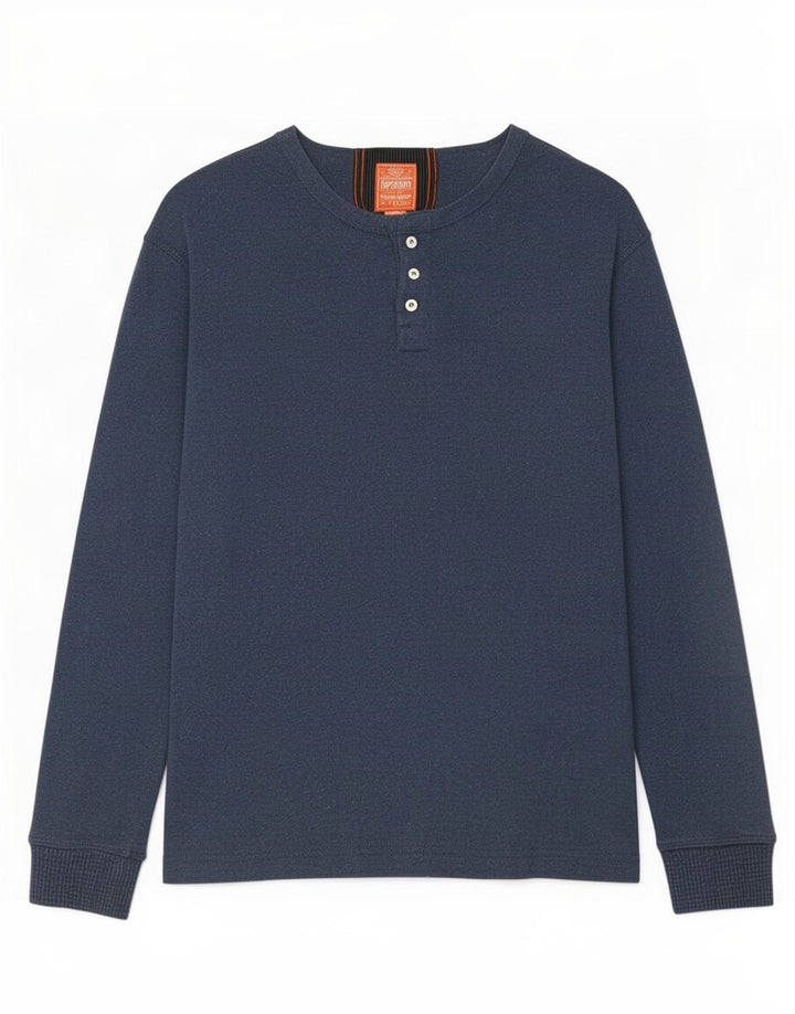 Superdry Herren-Langarmoberteil aus mittelblauer Baumwolle in Marineblau