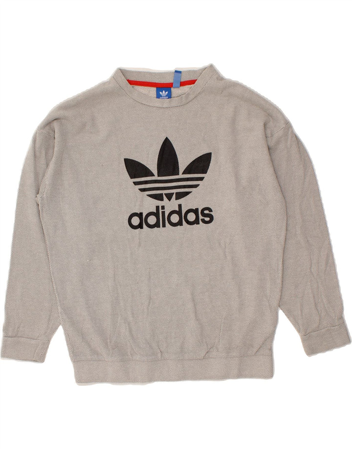 ADIDAS Womens Graphic Oversized Sweatshirt Jumper UK 10 Small Grey Cotton Vintage Adidas and Second-Hand Adidas from Messina Hembry 