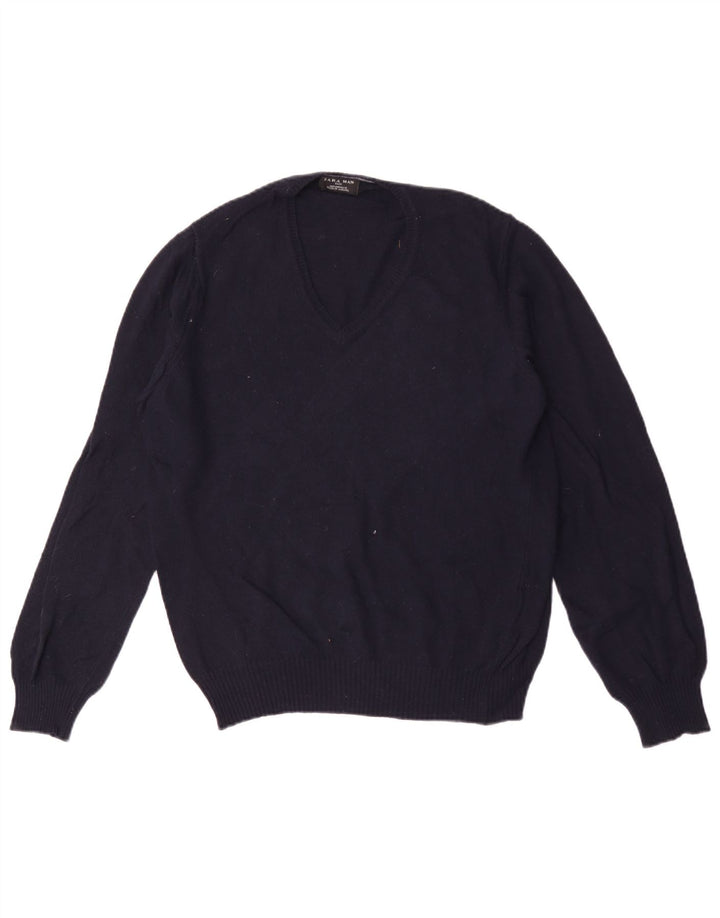 Zara Herren-Pullover mit V-Ausschnitt, mittleres Marineblau