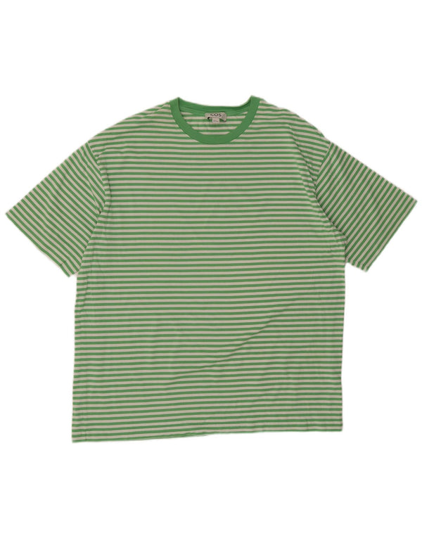 Cos Herren-T-Shirt-Oberteil aus mittelgrüner, gestreifter Baumwolle
