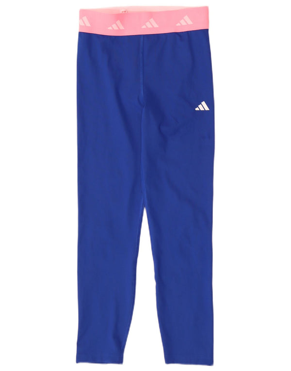 Adidas Girls Tech Fit Graphic Leggings 13-14 Years Blue Colourblock