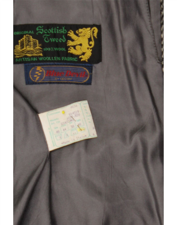 BLUE DEVIL Herrenmantel UK 38 Mittelgraue Wolle mit Fischgrätenmuster