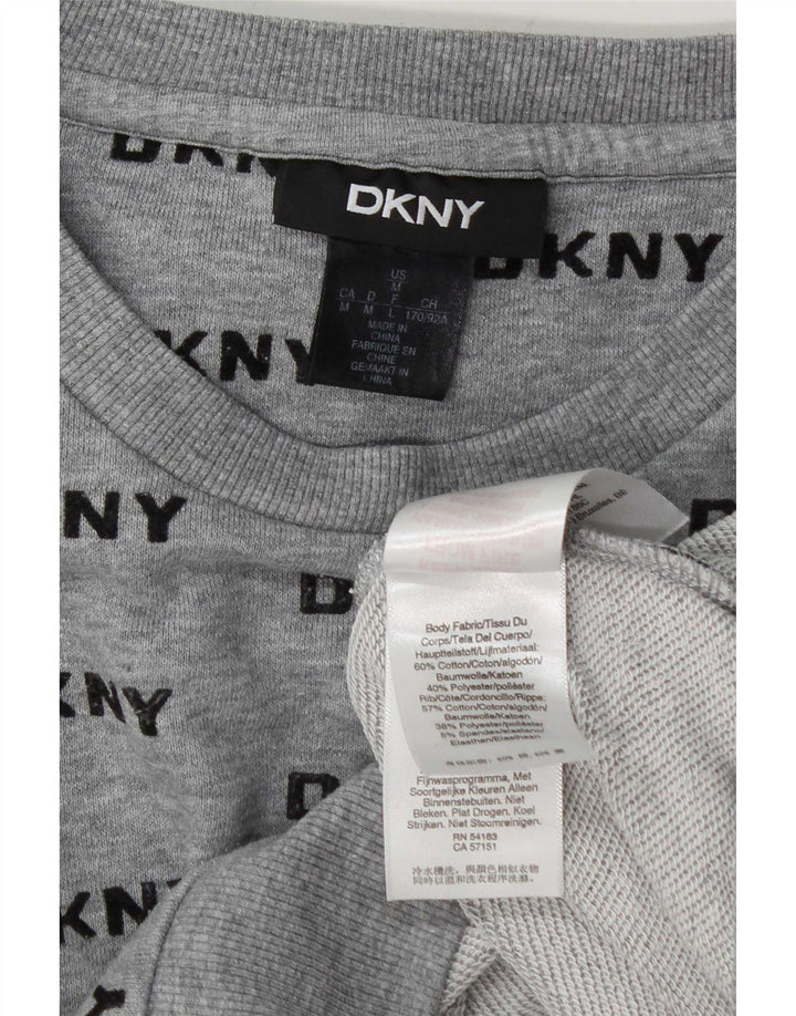 Dkny Womens Crop Graphic Sweatshirt Pullover UK 14 Mittelgraue Baumwolle