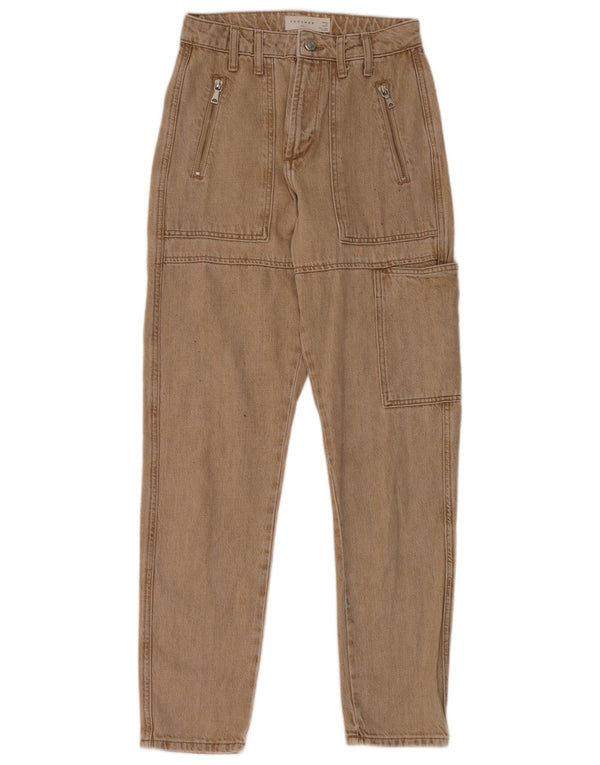 Topshop Damen Mom Cargo Jeans mit hoher Taille W26 L32 Beige Baumwolle
