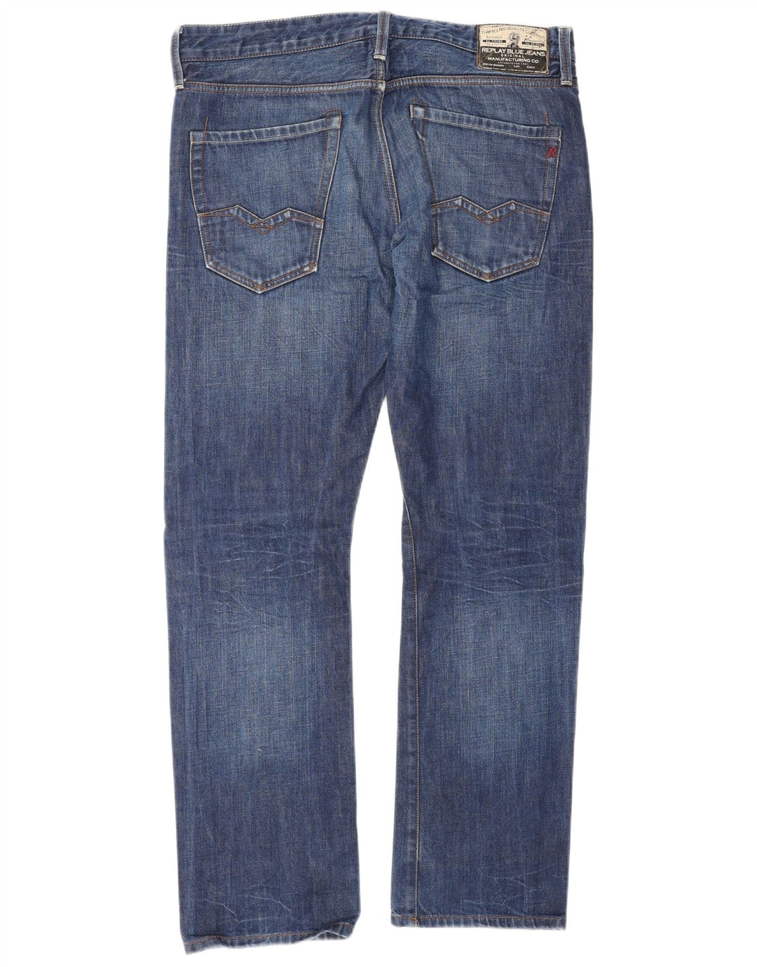 Replay Herren Straight Jeans W34 L32 Blaue Baumwolle