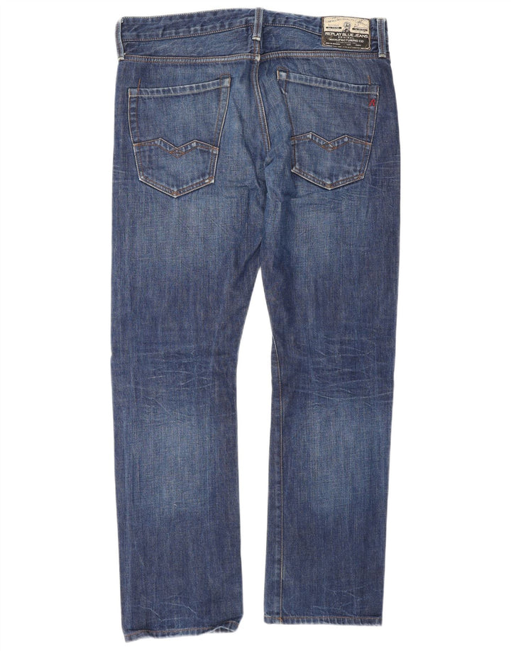 Replay Herren Straight Jeans W34 L32 Blaue Baumwolle