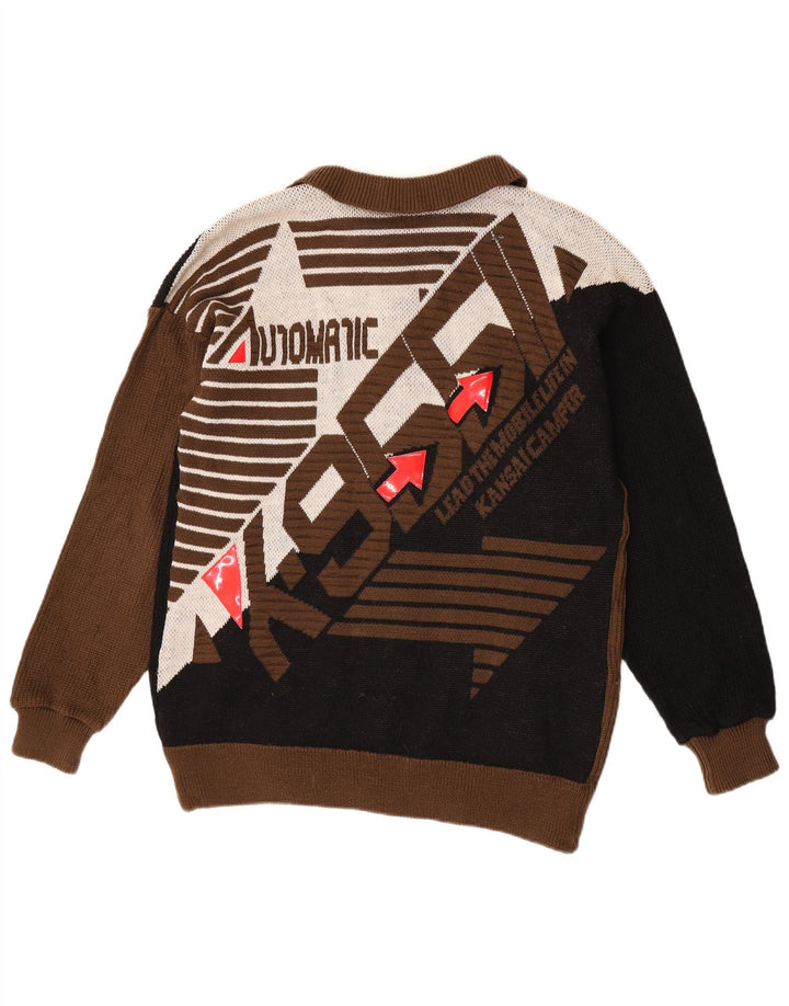 Kansai Yamamoto Grafischer Herren-Cardigan-Pullover aus mittelbrauner Colourblock-Wolle