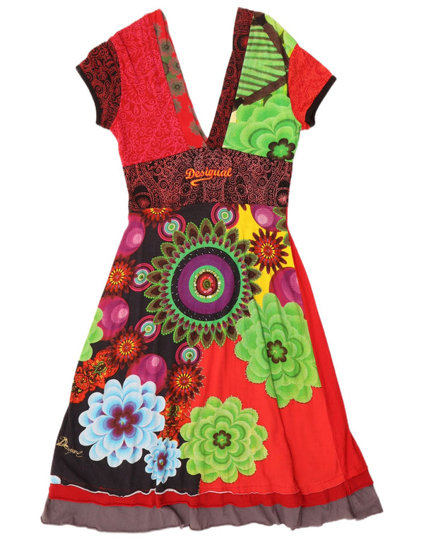 Desigual Damen Grafik-A-Linien-Kleid, Gr. 10, klein, mehrfarbig, mit Blumenmuster