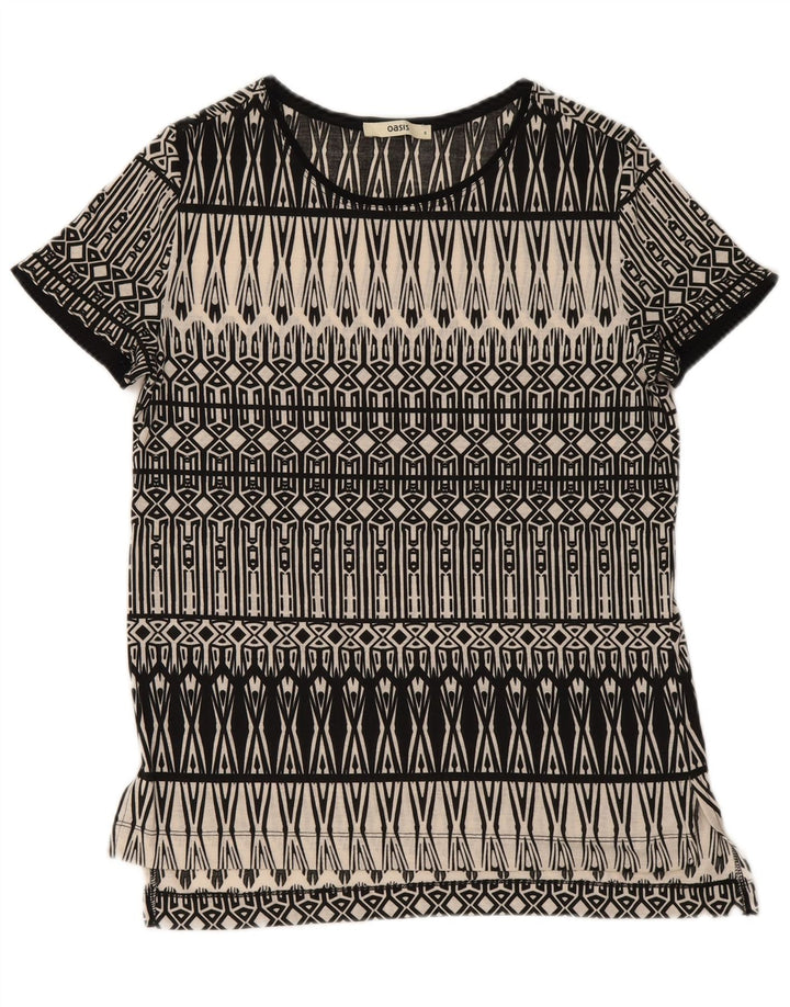 Oasis Damen T-Shirt Top UK 10 Small Schwarz Geometrisch