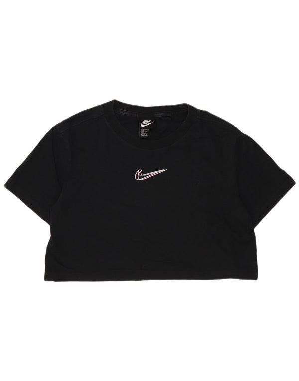 Nike Damen Crop Oversize Graphic T-Shirt Top UK 6 XS Schwarz Baumwolle