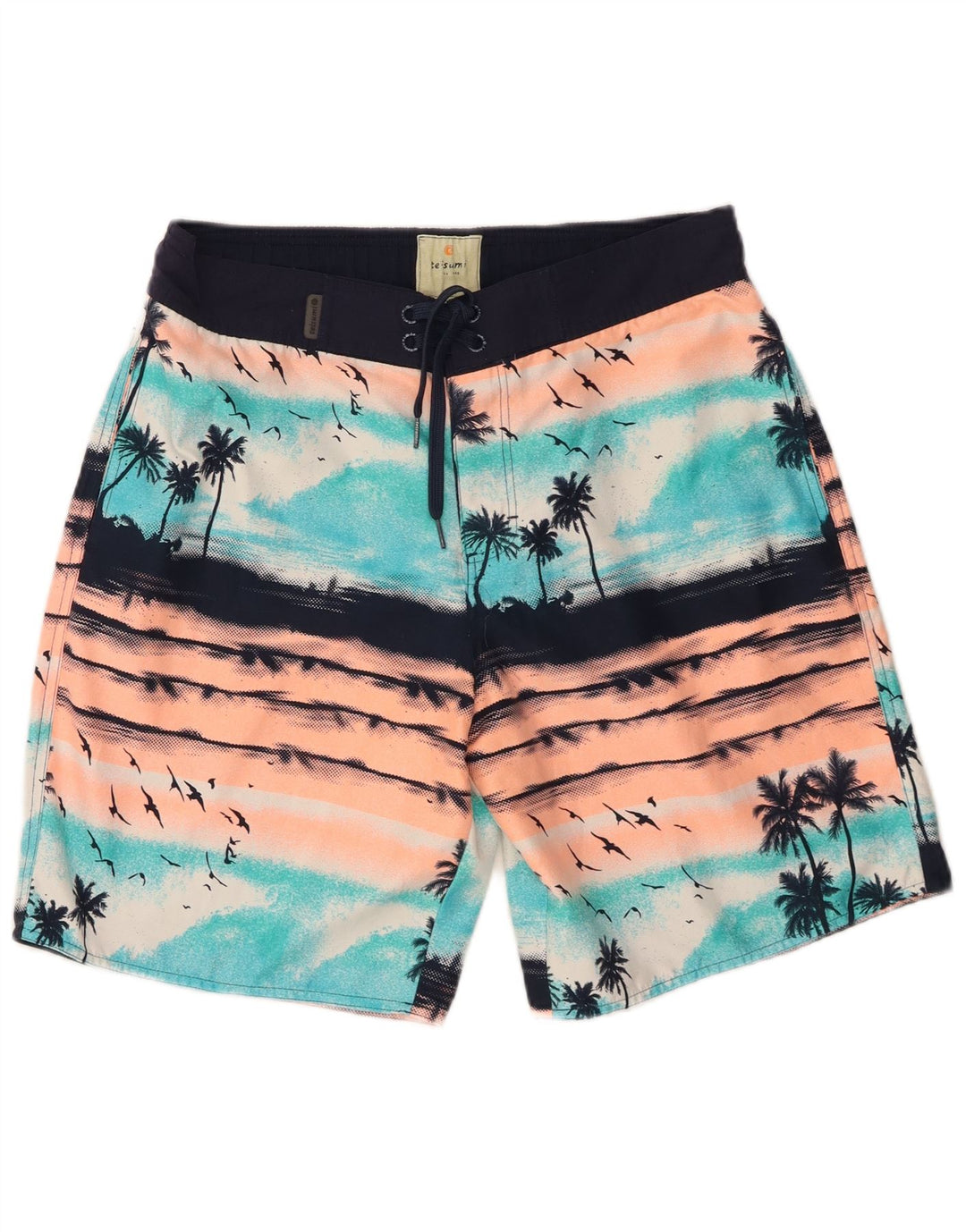 Vintage Herren Badeshorts, groß, blau, Polyester, hawaiianisch