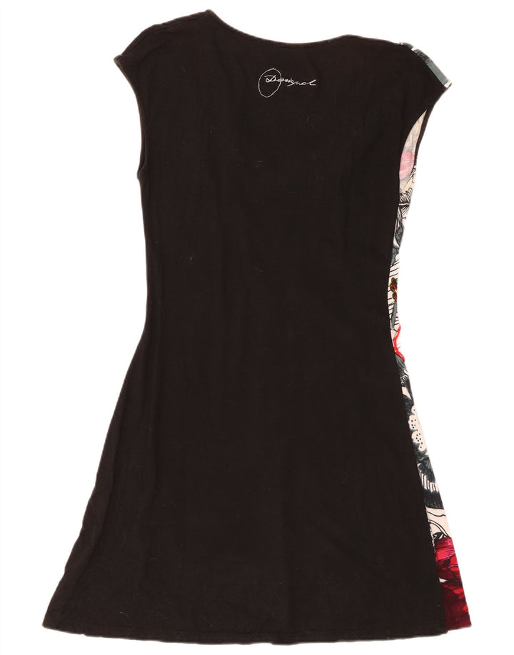 Desigual Damen Basic Kleid UK 12 Mittelschwarze geblümte Baumwolle