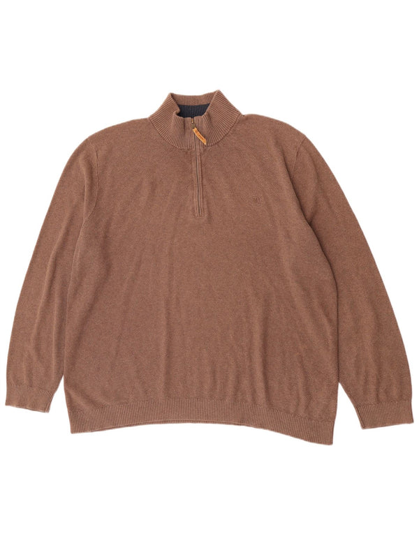 Fat Face Herren-Pullover mit Reißverschluss am Hals, 2XL, braune Baumwolle