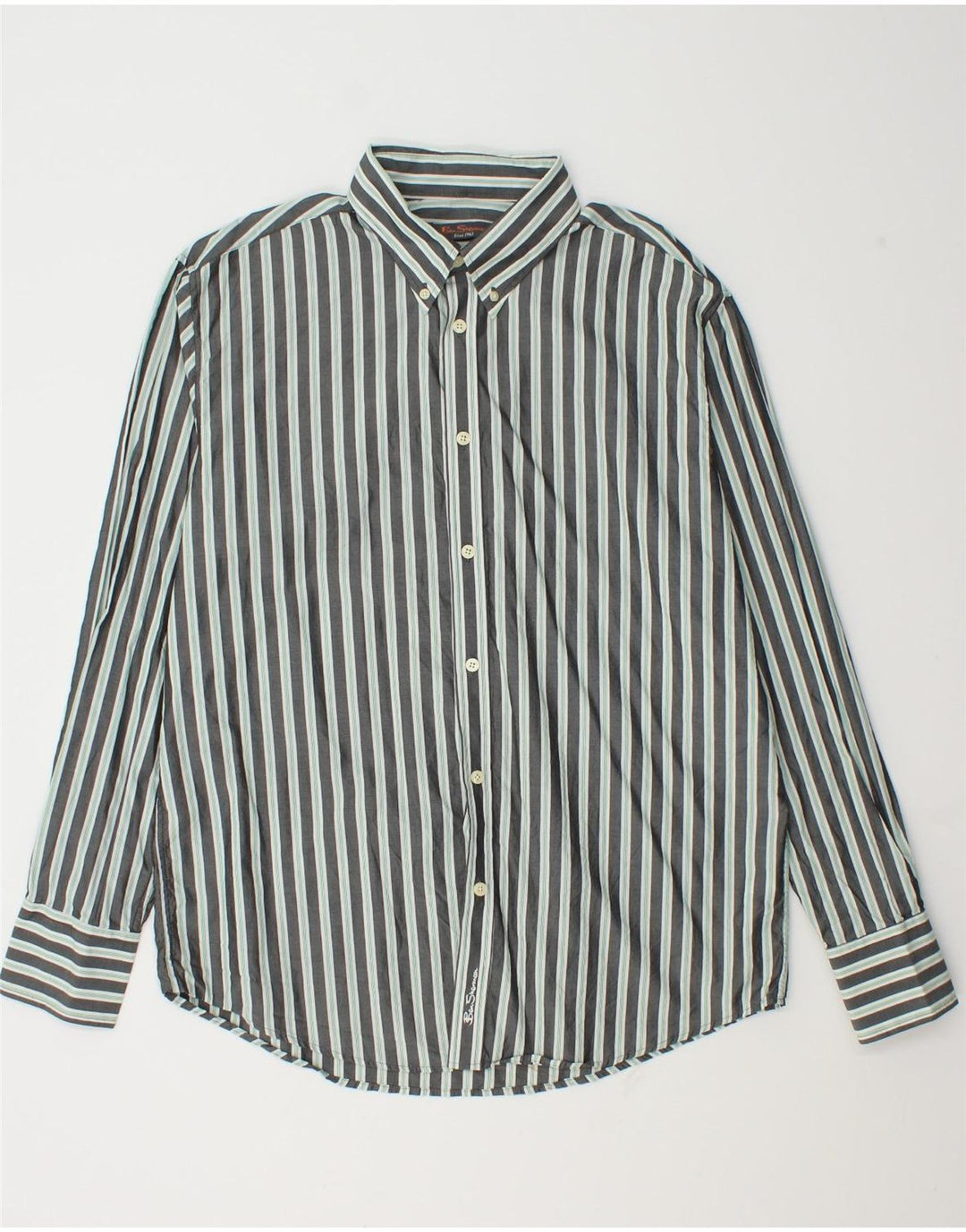 Ben Sherman Herrenhemd XL grau gestreift aus Baumwolle