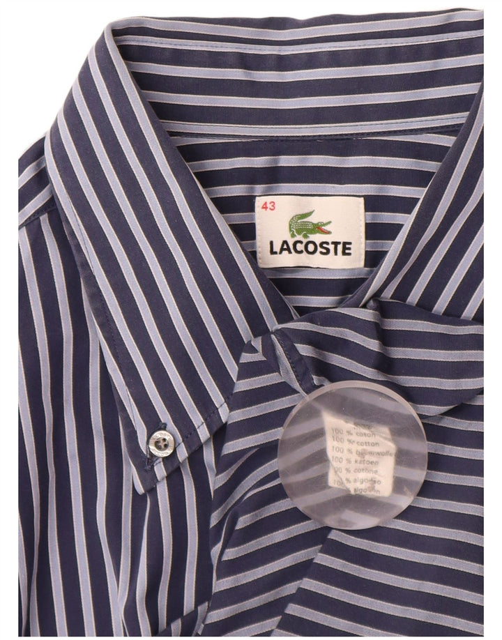 LACOSTE Herren Kurzarmhemd Größe 43 XL Marineblaue Nadelstreifen-Baumwolle