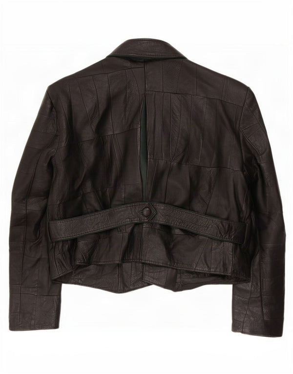 Vintage Damen 2 Knopf Leder Blazer Jacke UK 10 Small Schwarz