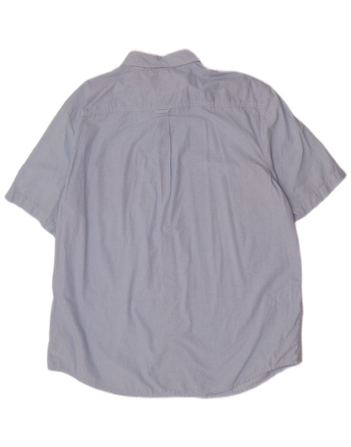 Chaps Herren pflegeleichtes Kurzarmhemd XL, blau kariert, Baumwolle