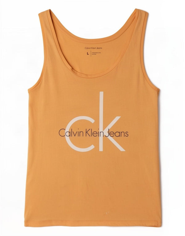Calvin Klein Jeans Damen Graphic Vest Top UK 14 Large Gelbe Baumwolle