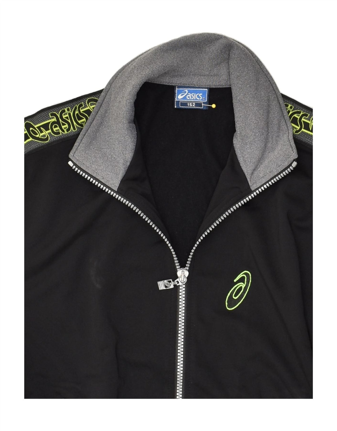 ASICS Boys Graphic Tracksuit Top Jacket 12-13 Years Black Polyester | Vintage Asics | Thrift | Second-Hand Asics | Used Clothing | Messina Hembry 