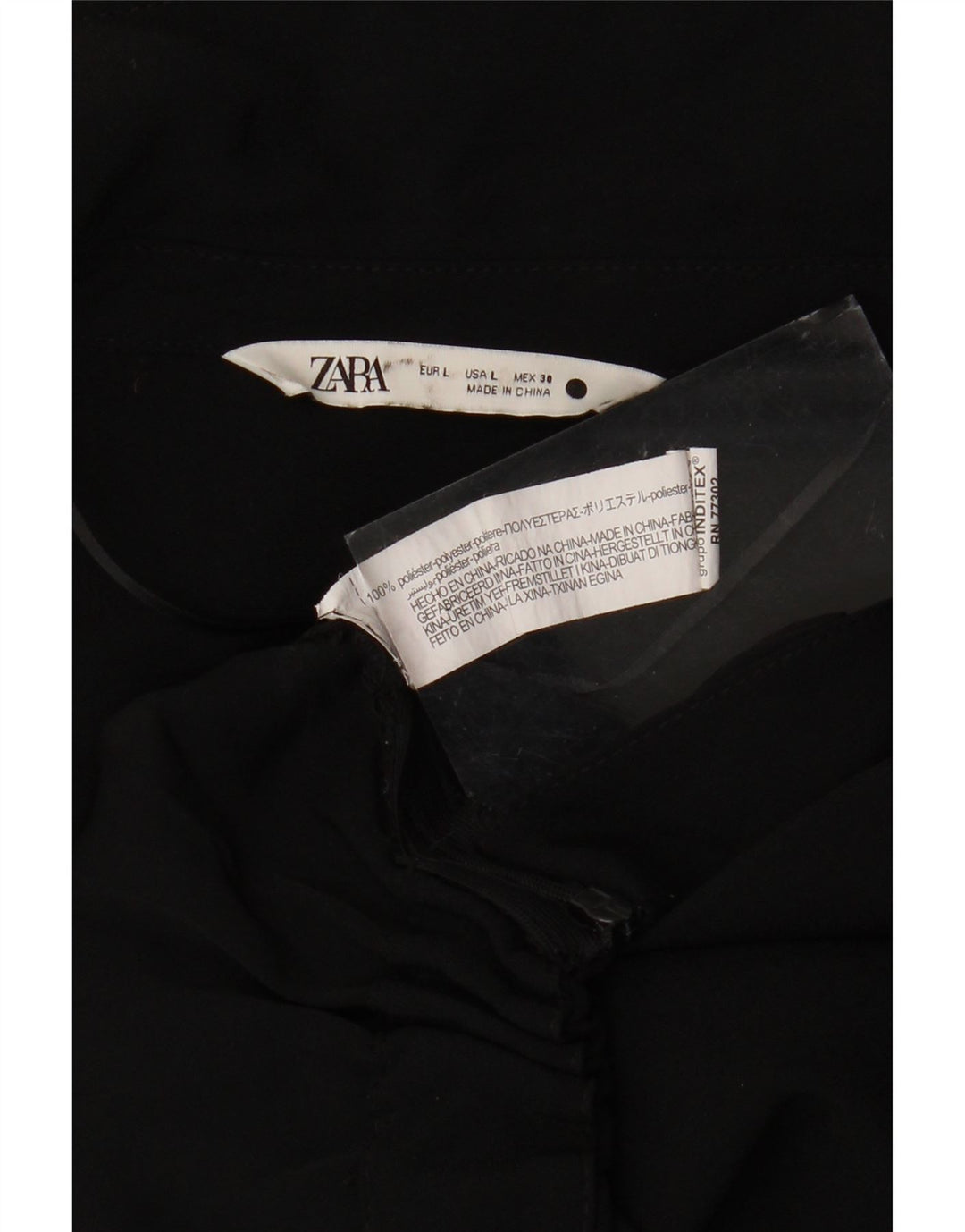 Zara Damen Crop 3/4 Ärmel Bluse Top UK 14 Large Schwarz Polyester