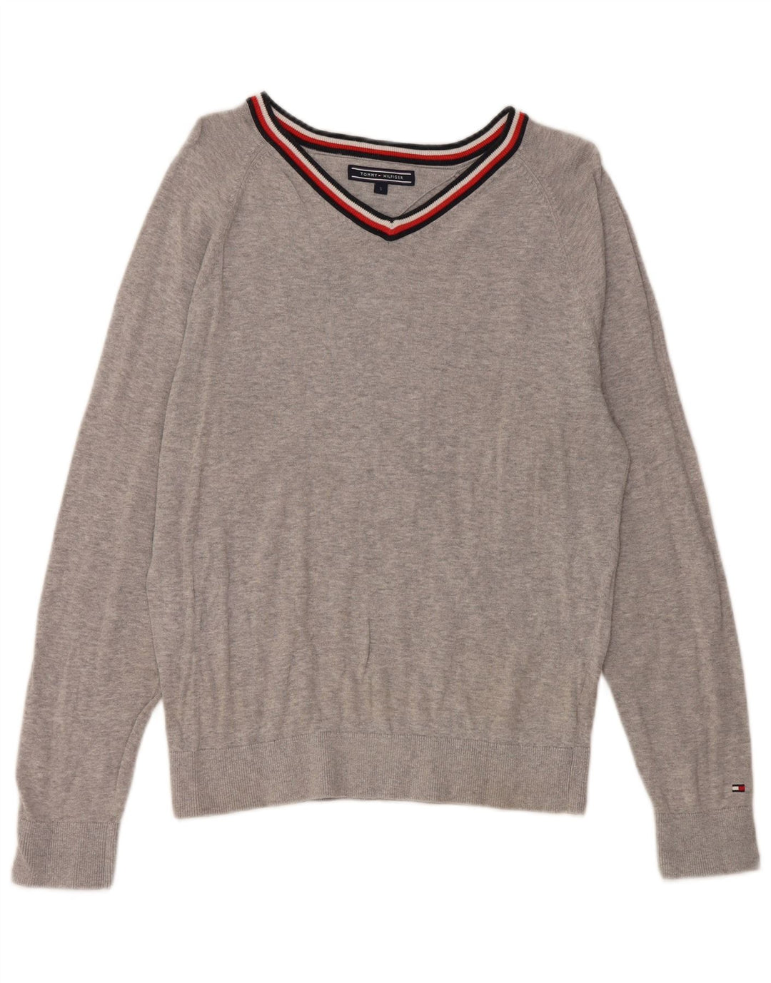 TOMMY HILFIGER Herren-Pullover mit V-Ausschnitt, klein, grau gefleckte Baumwolle