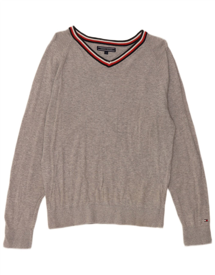 TOMMY HILFIGER Herren-Pullover mit V-Ausschnitt, klein, grau gefleckte Baumwolle