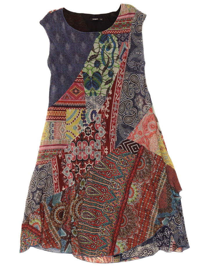 Desigual Damen Grafik-A-Linien-Kleid UK 20 2XL Mehrfarbiges Patchwork