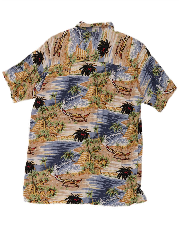 Randy River Kurzarmhemd für Herren, Größe 39/40, mittelblau, hawaiianische Viskose