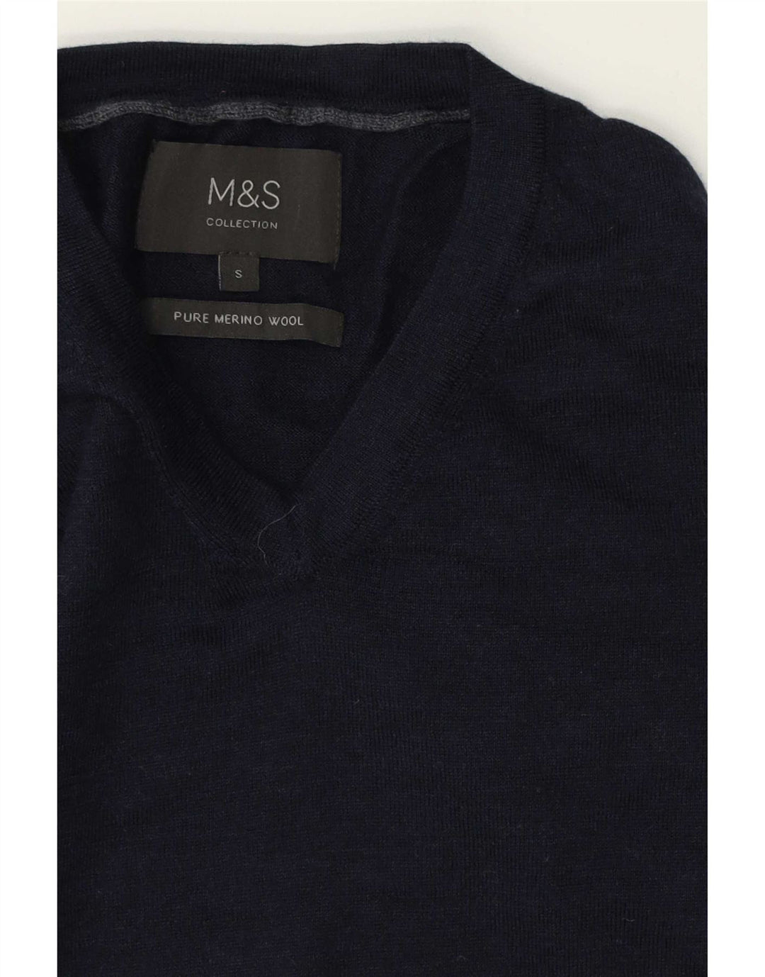 Marks & Spencer Herren-Pullover mit V-Ausschnitt, Größe S, marineblaue Merinowolle