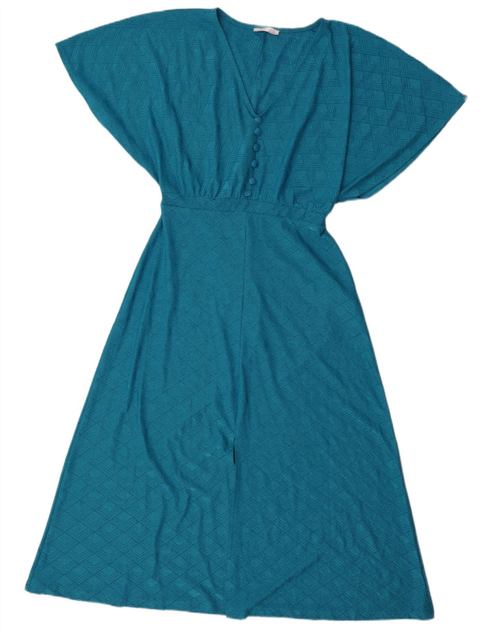 Zara Damen Batwing-A-Linien-Kleid UK 12 Mittelblaues geometrisches Polyester