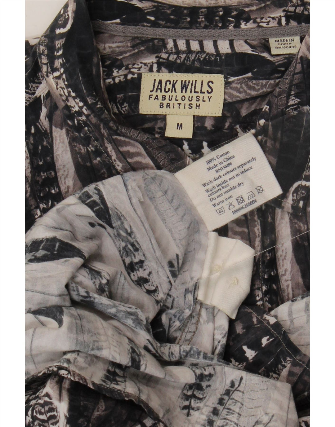 Jack Wills Herren-Hemd mit abstraktem Muster aus mittelgrauer Baumwolle