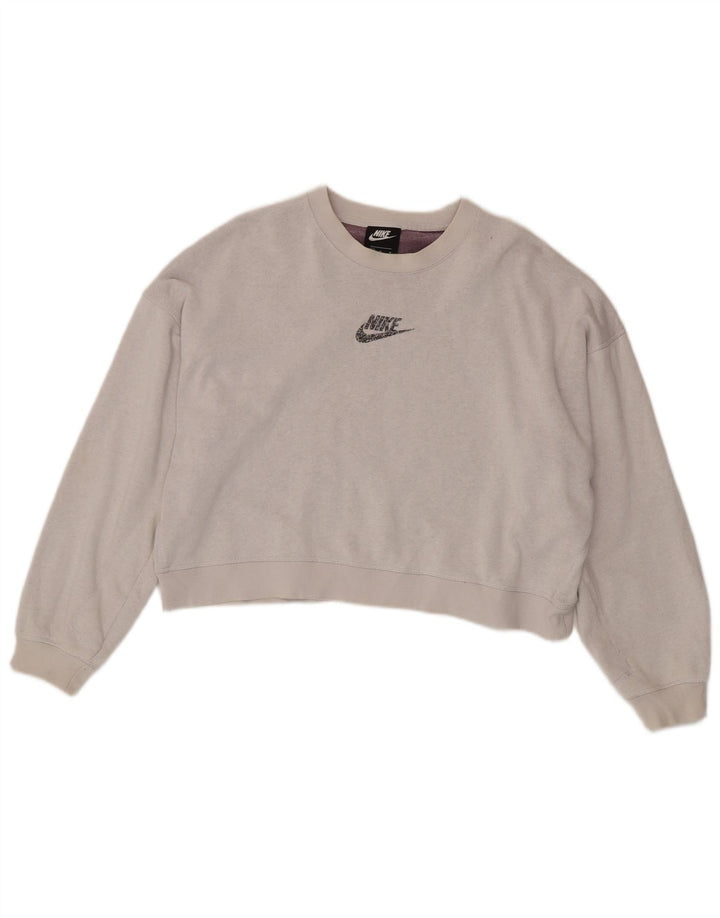 Nike Womens Crop Oversized Sweatshirt Pullover UK 14 Mittelgraue Baumwolle