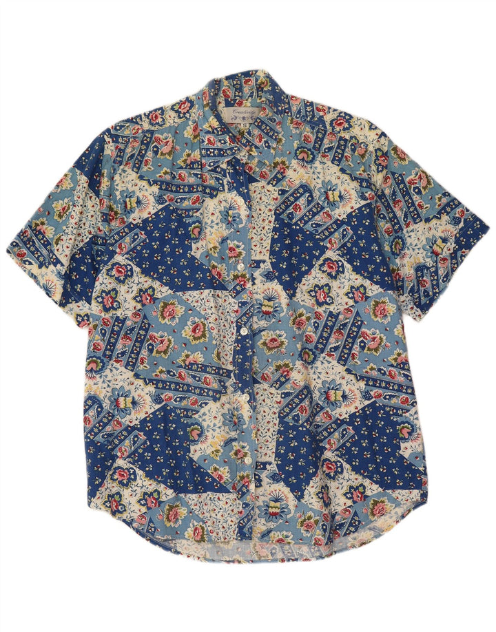 Creativity Damen Kurzarmhemd UK 10 Small Blau Patchwork Baumwolle