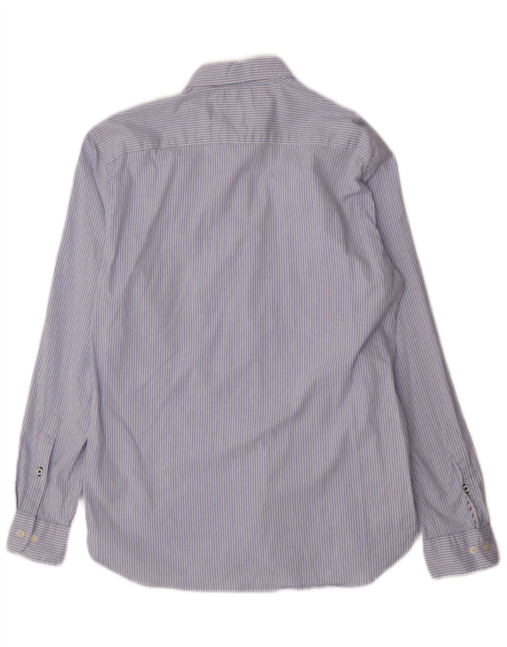 TOMMY HILFIGER Herren-Hemd mit normaler Passform, mittelblaue Nadelstreifen-Baumwolle
