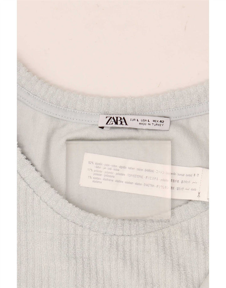 Zara Damen Weste Top UK 16 Large Blaue Baumwolle