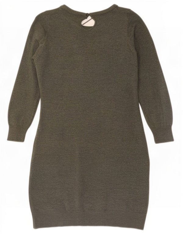 Zara Damen Langarm-Pulloverkleid UK 16 Large Grün
