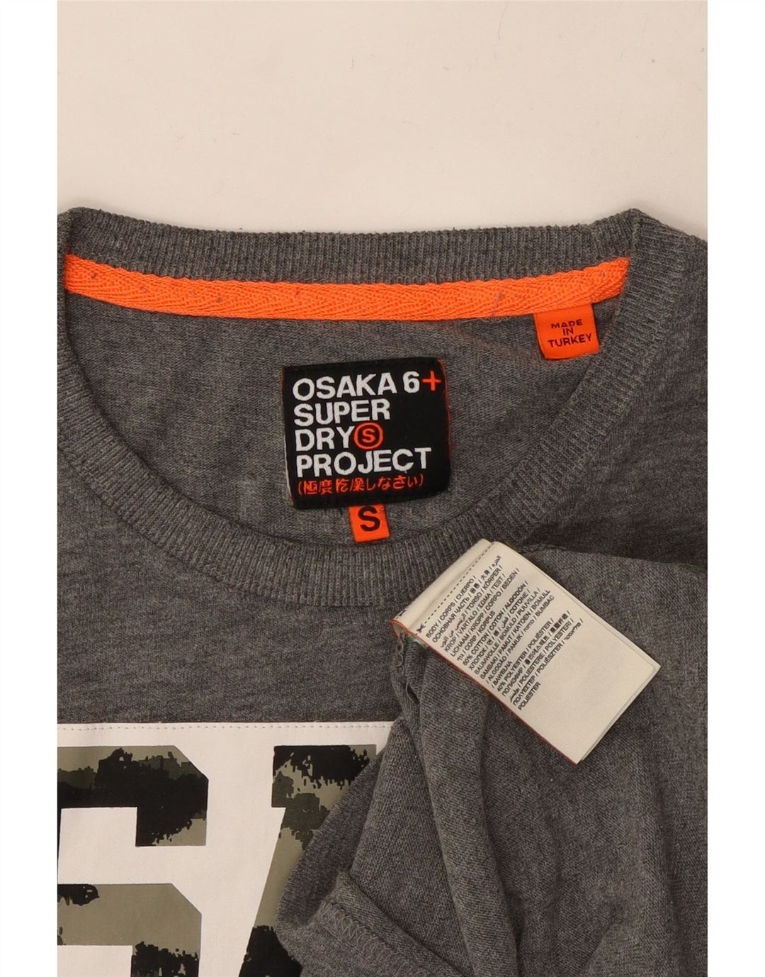 SUPERDRY Herren-Osaka-Grafik-T-Shirt-Oberteil aus kleiner grau gesprenkelter Baumwolle