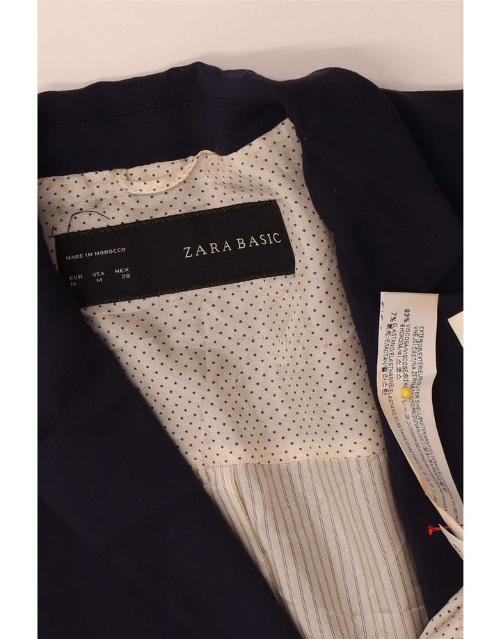 Zara Damen 1-Knopf-Blazerjacke UK 12 Mittelmarineblaue Viskose