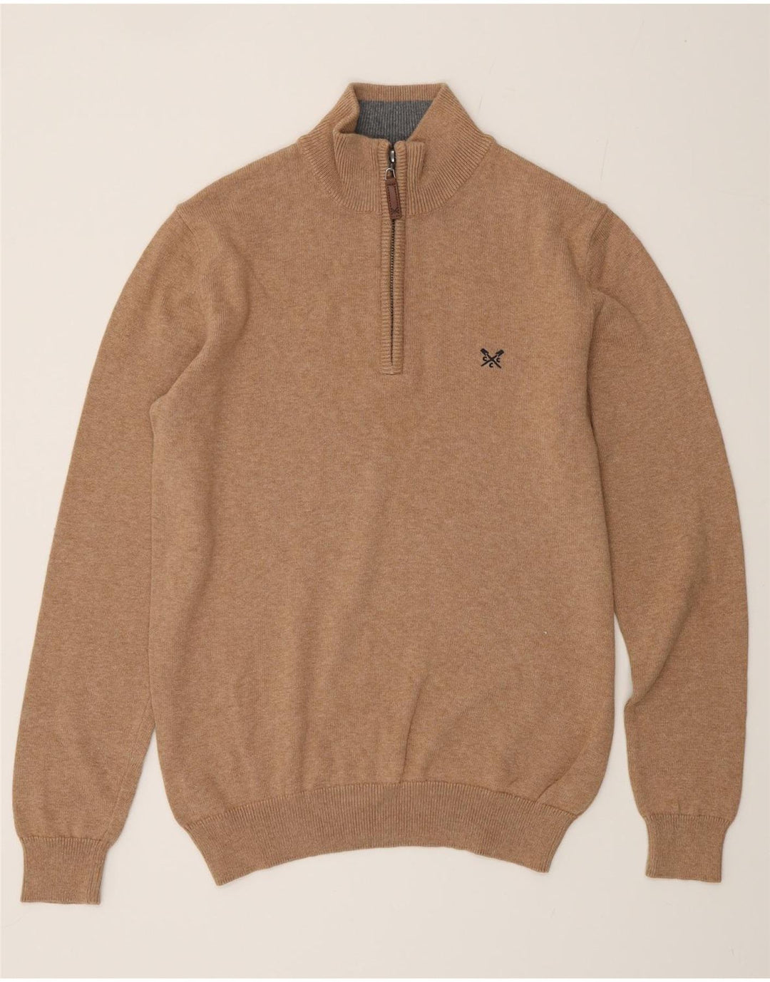 Crew Clothing Herren-Pullover mit Reißverschluss am Hals, Größe S, beige, Baumwolle