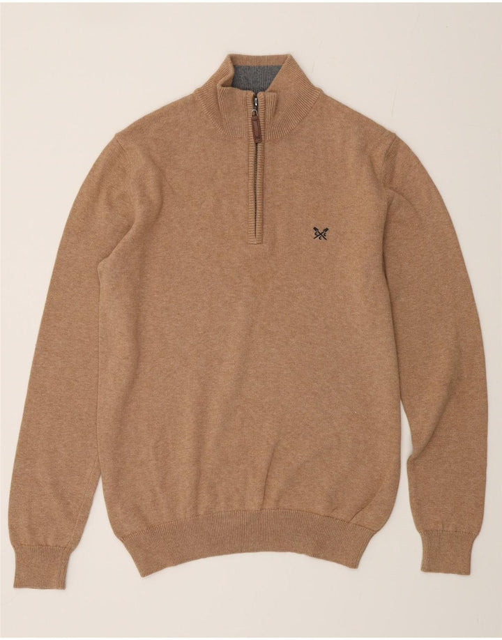 Crew Clothing Herren-Pullover mit Reißverschluss am Hals, Größe S, beige, Baumwolle
