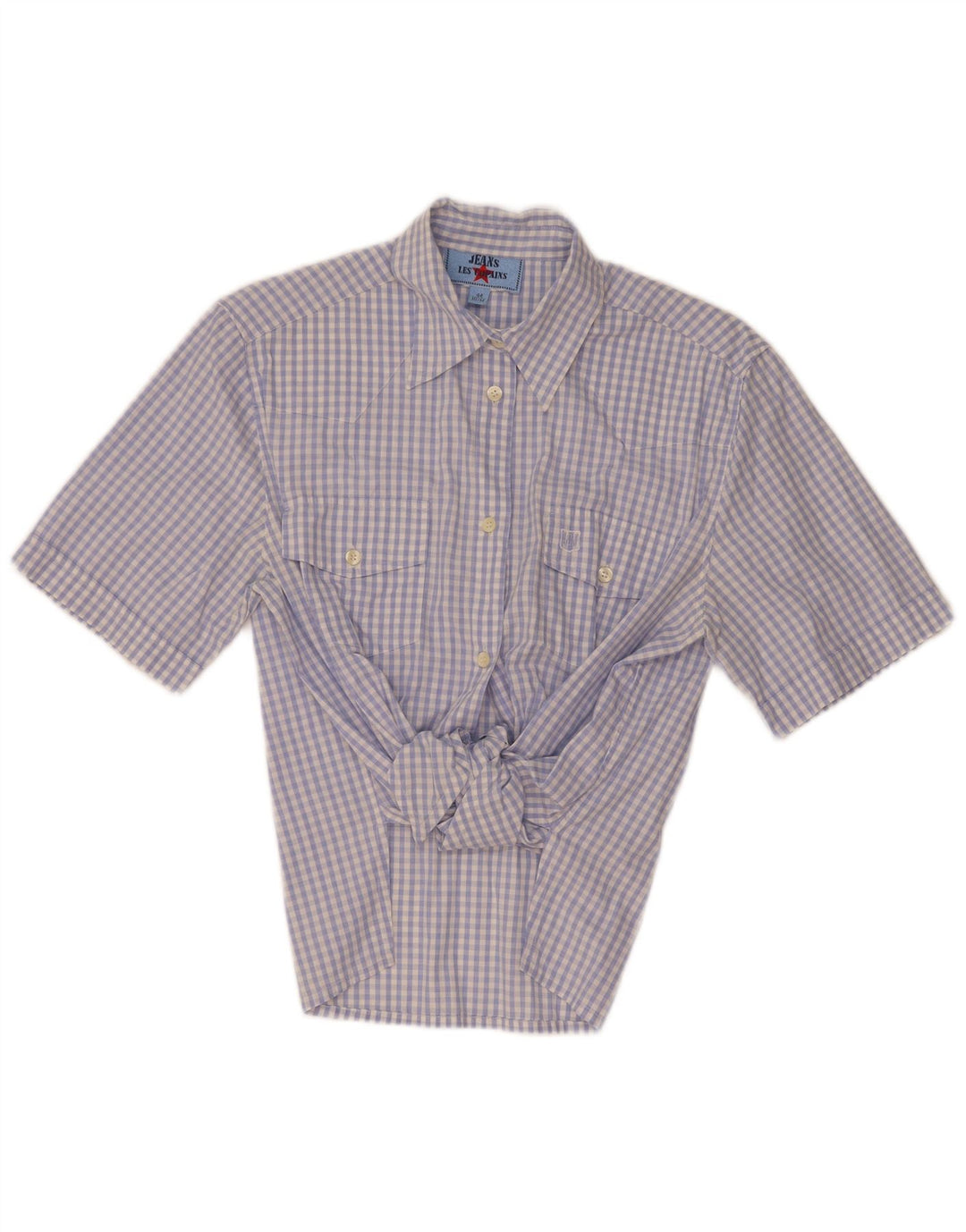 Les Copains Damen Kurzarm-Hemdbluse IT 44 Mittelblauer Gingham
