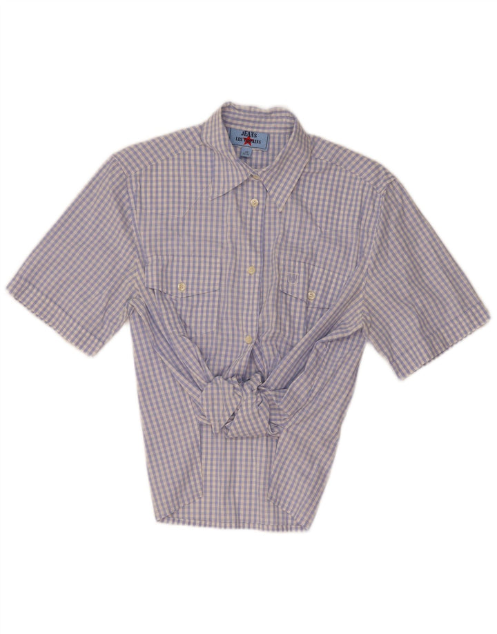 Les Copains Damen Kurzarm-Hemdbluse IT 44 Mittelblauer Gingham