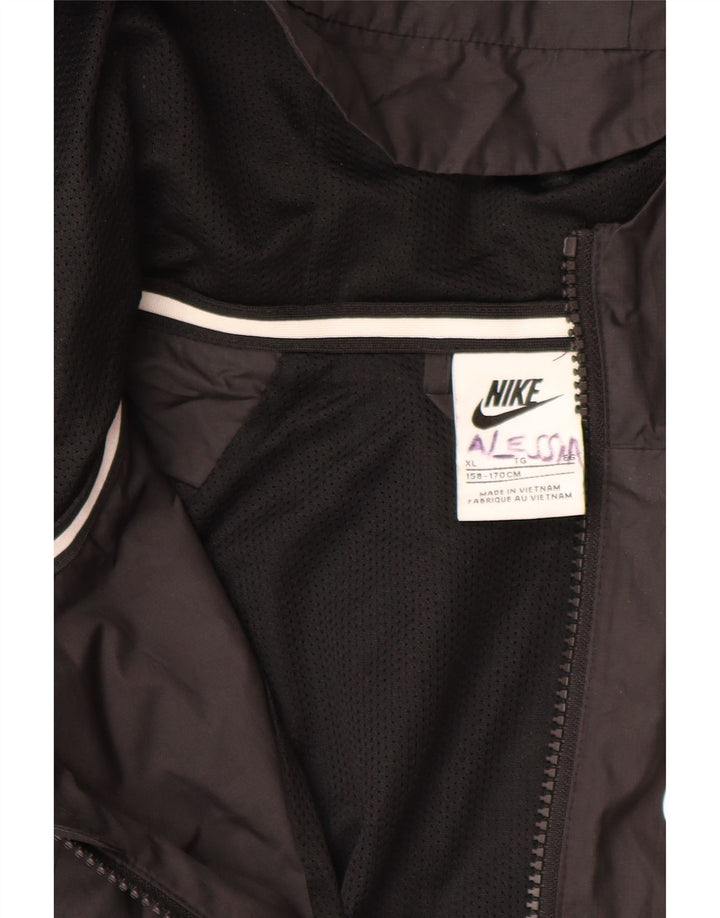 NIKE Jungen-Regenjacke mit Kapuze, 13–14 Jahre, XL, schwarzes Polyester