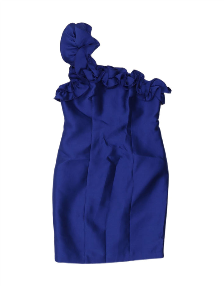VINTAGE Womens One Shoulder Dress IT 48 XL Blue Polyester